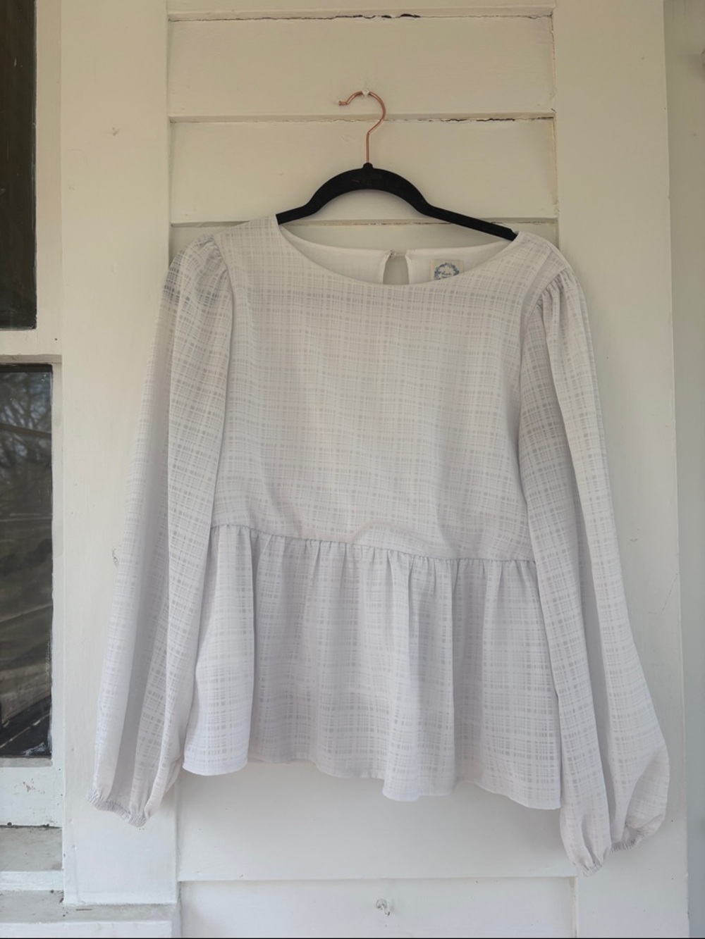 Blue Rain White Textured Peplum Long-Sleeve Blouse